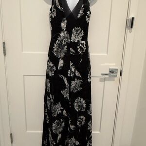 White House Black Market Black, Black and White Floral Velvet Wide leg Jumpsuit